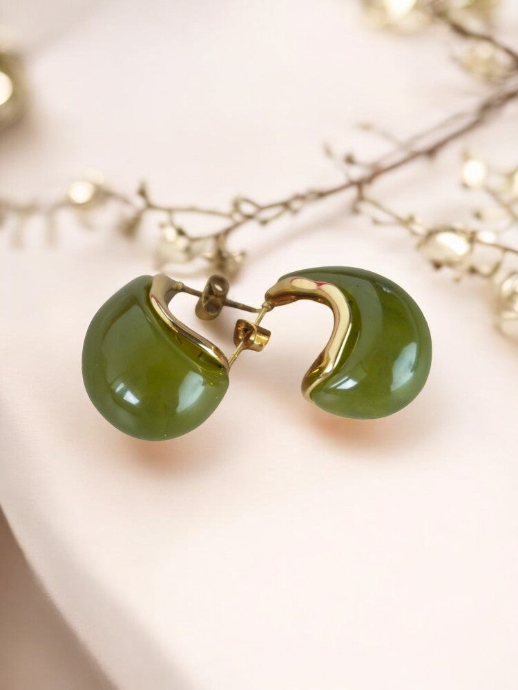 Green | Gold Tone Hoops Teardrop