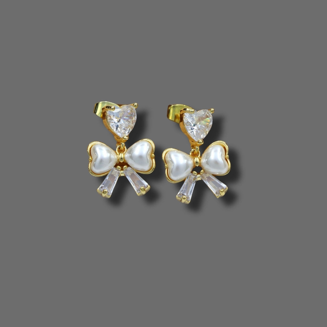 Gold- Plated Love Bow and Pearl Stud
