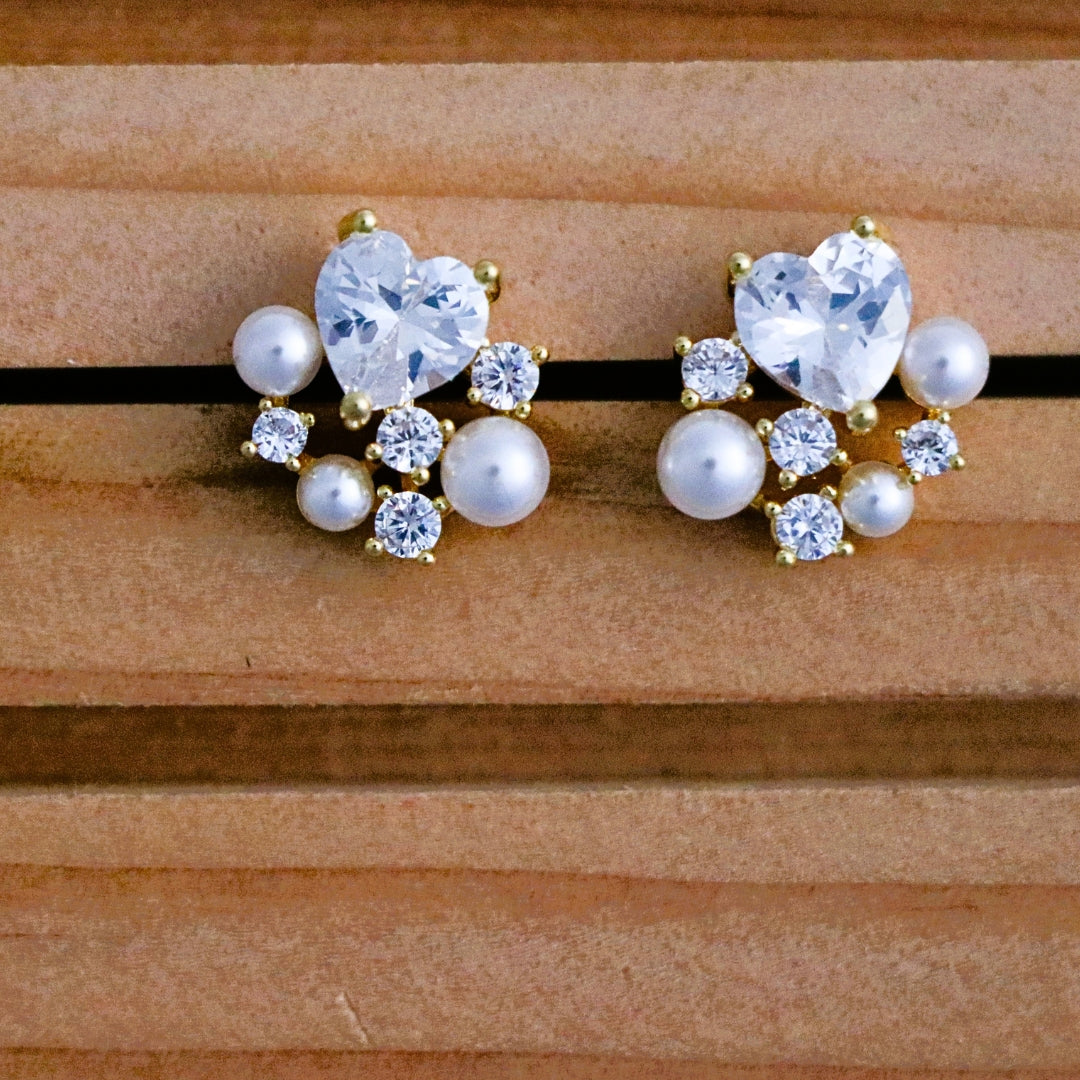 Heart Pearl Cluster Earrings