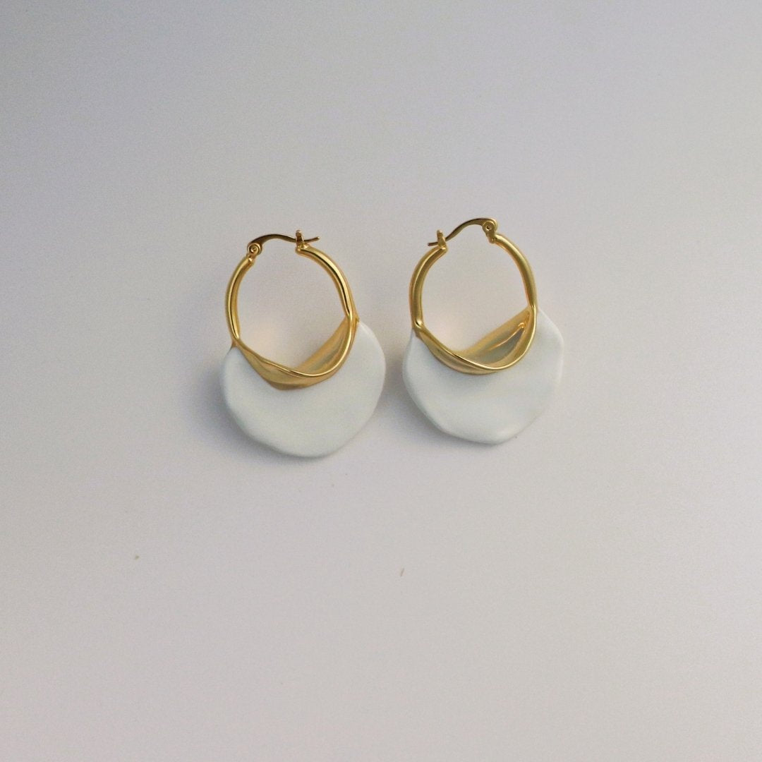 White Asymmetric Hoop Earrings