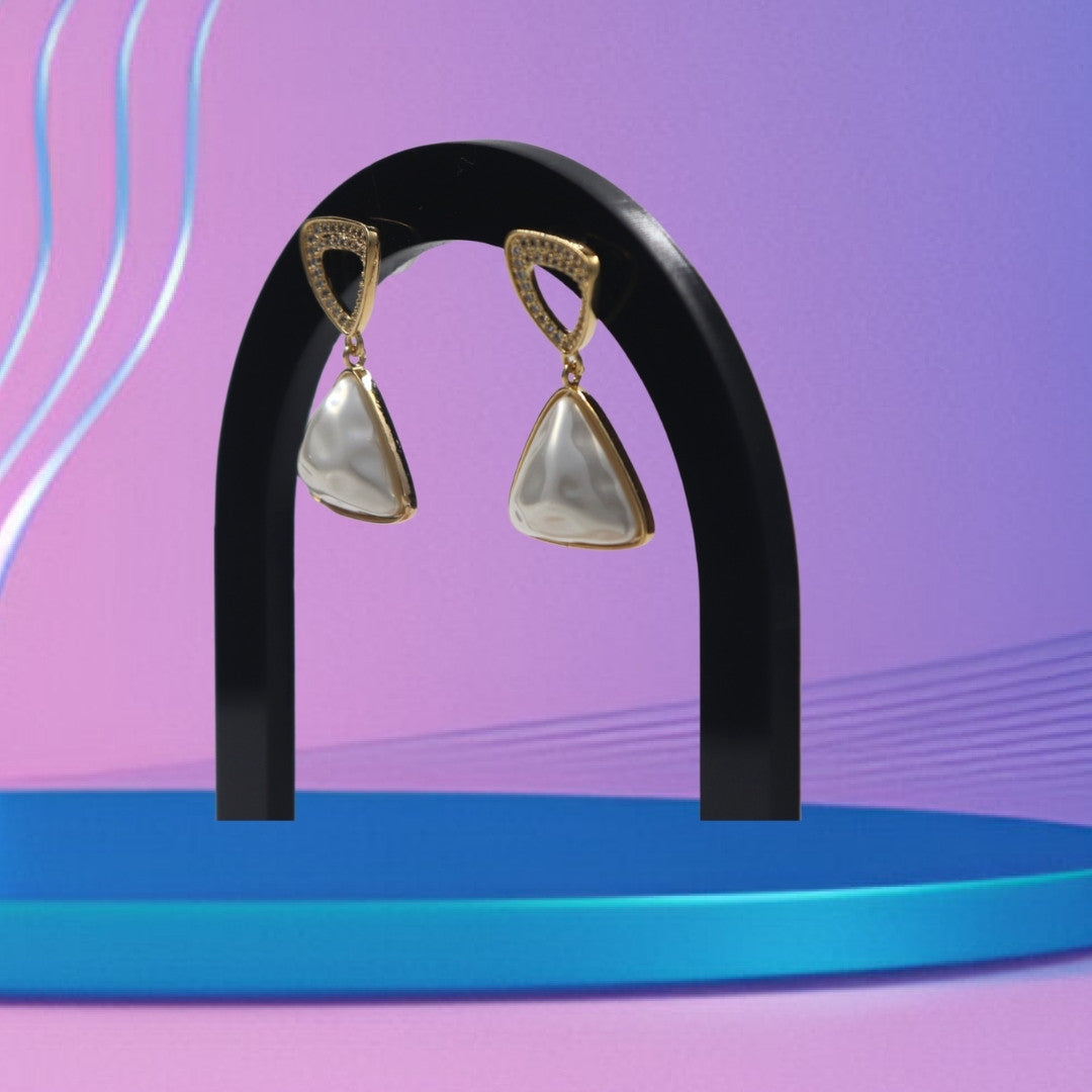 Gold-Plated Triangle Pearl Earrings