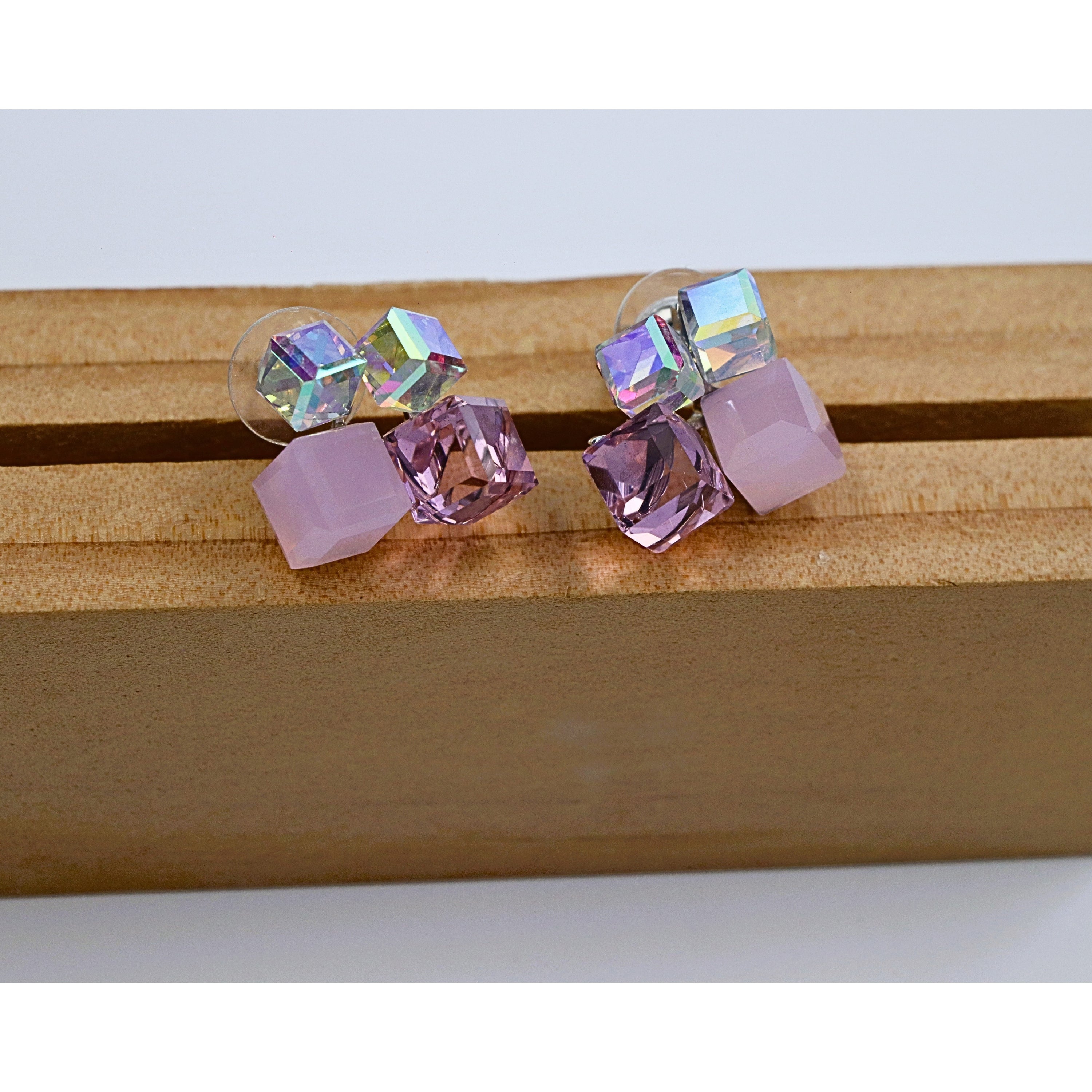 Crystal Cube Stud Earrings