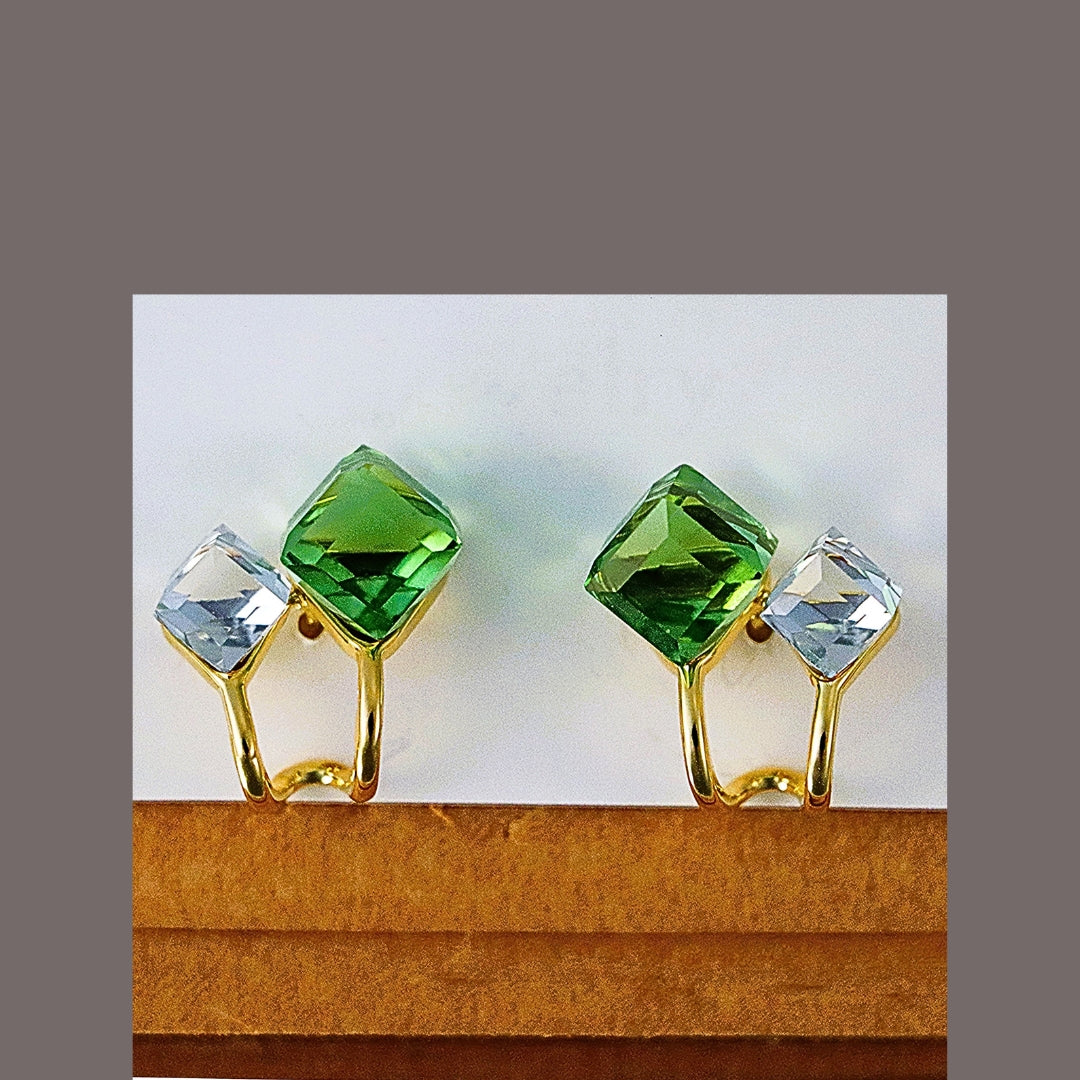 Emerald and Clear Crystals Gold-Tone Earrings