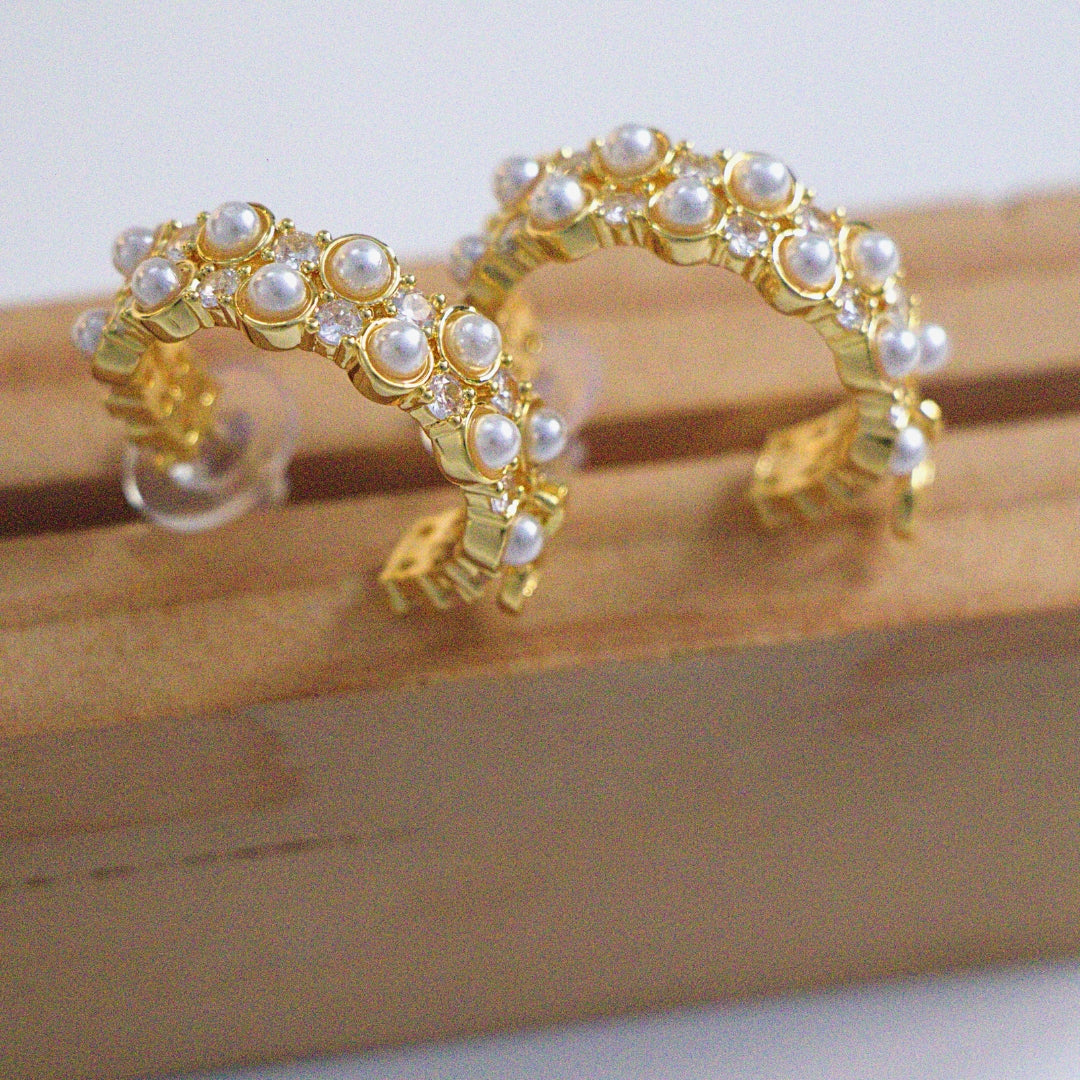 C-Shaped Pearl Hoop Earrings