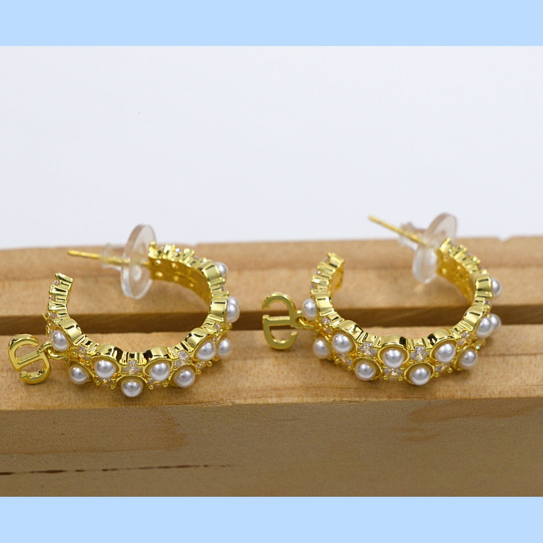 C-Shaped Pearl Hoop Earrings