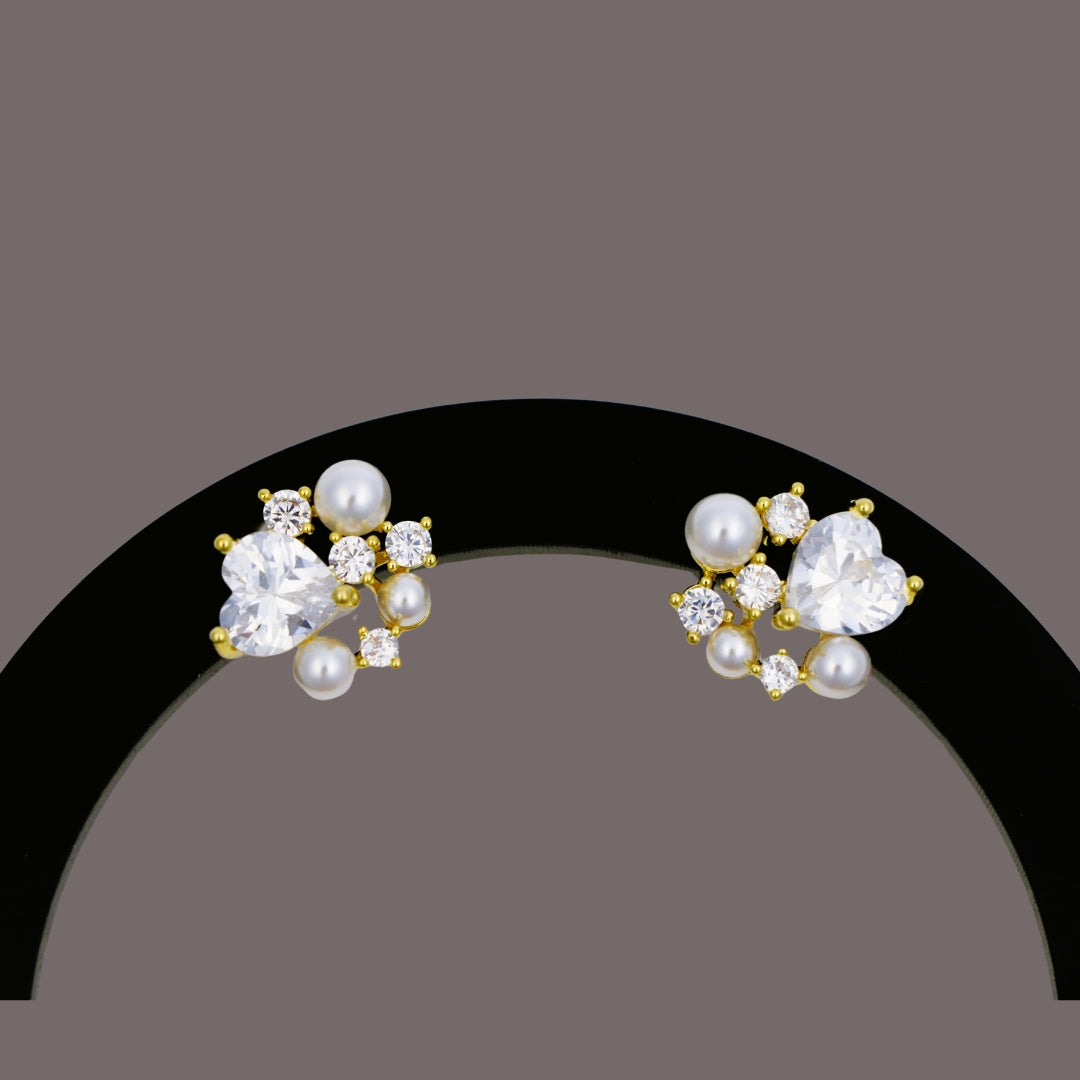 Heart Pearl Cluster Earrings