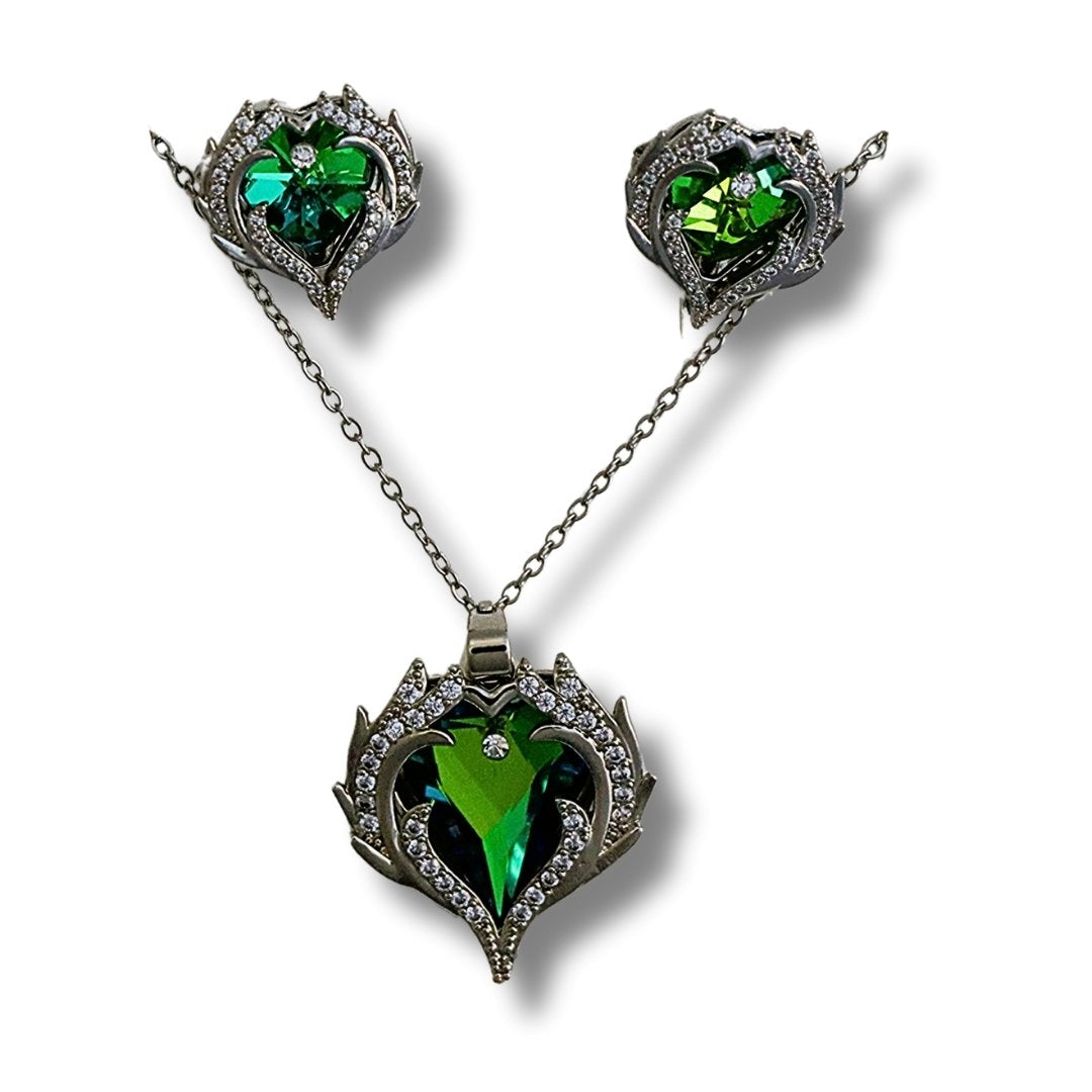 Elegant Green Heart Pendant Chain & Earring