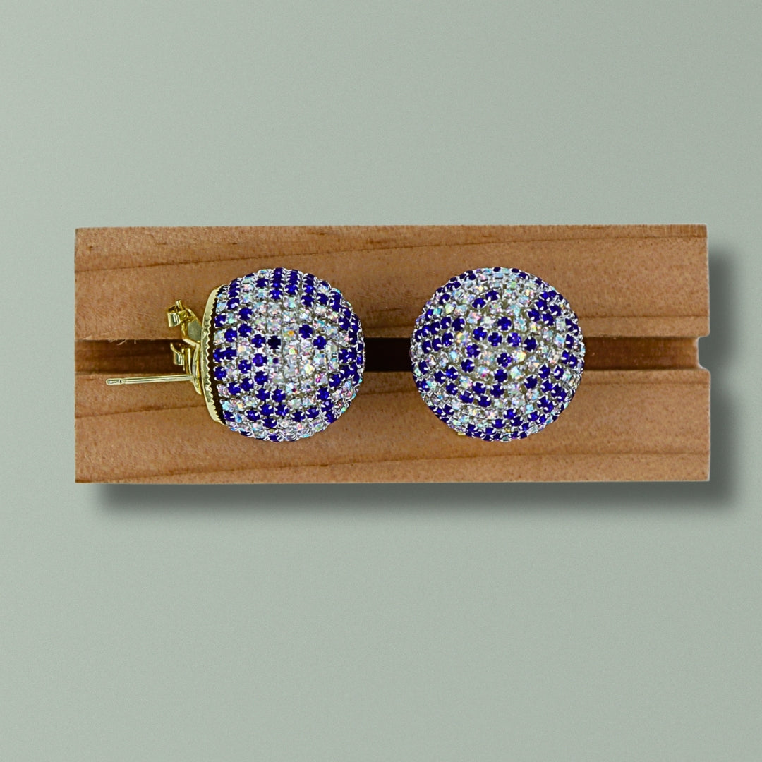 Round Blue Crystal Stud Earrings
