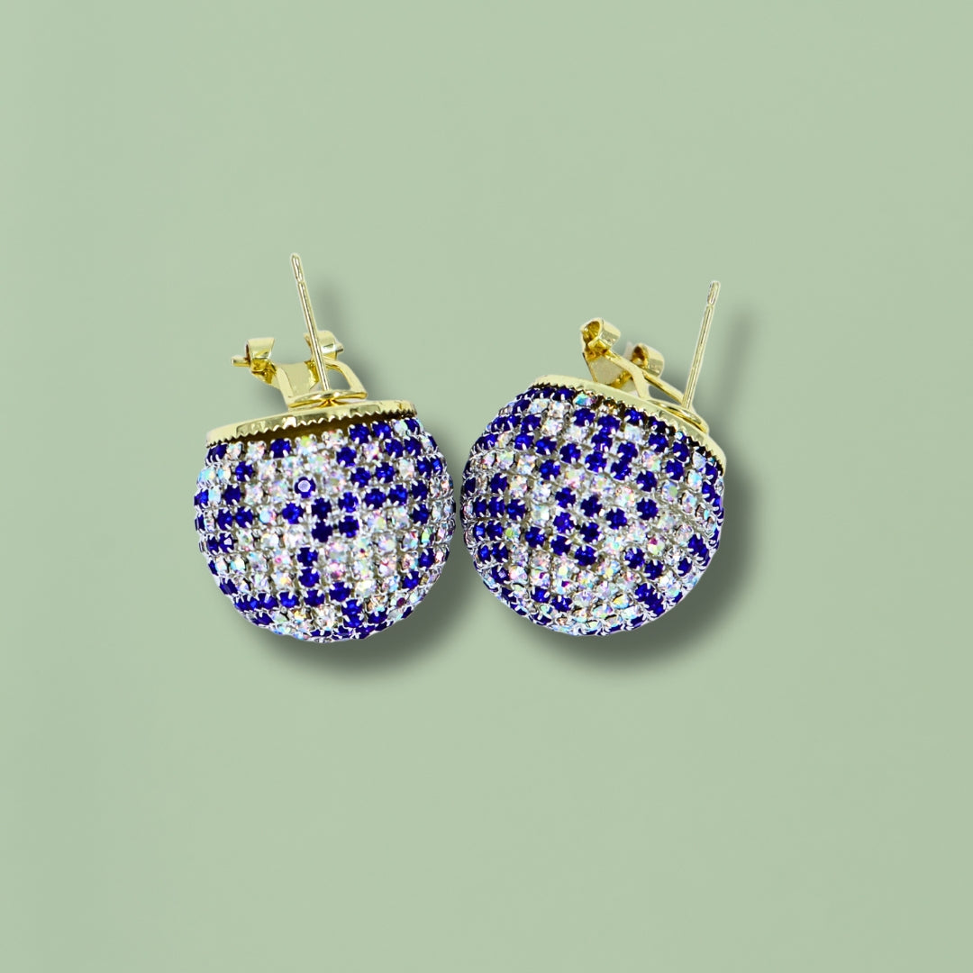 Round Blue Crystal Stud Earrings