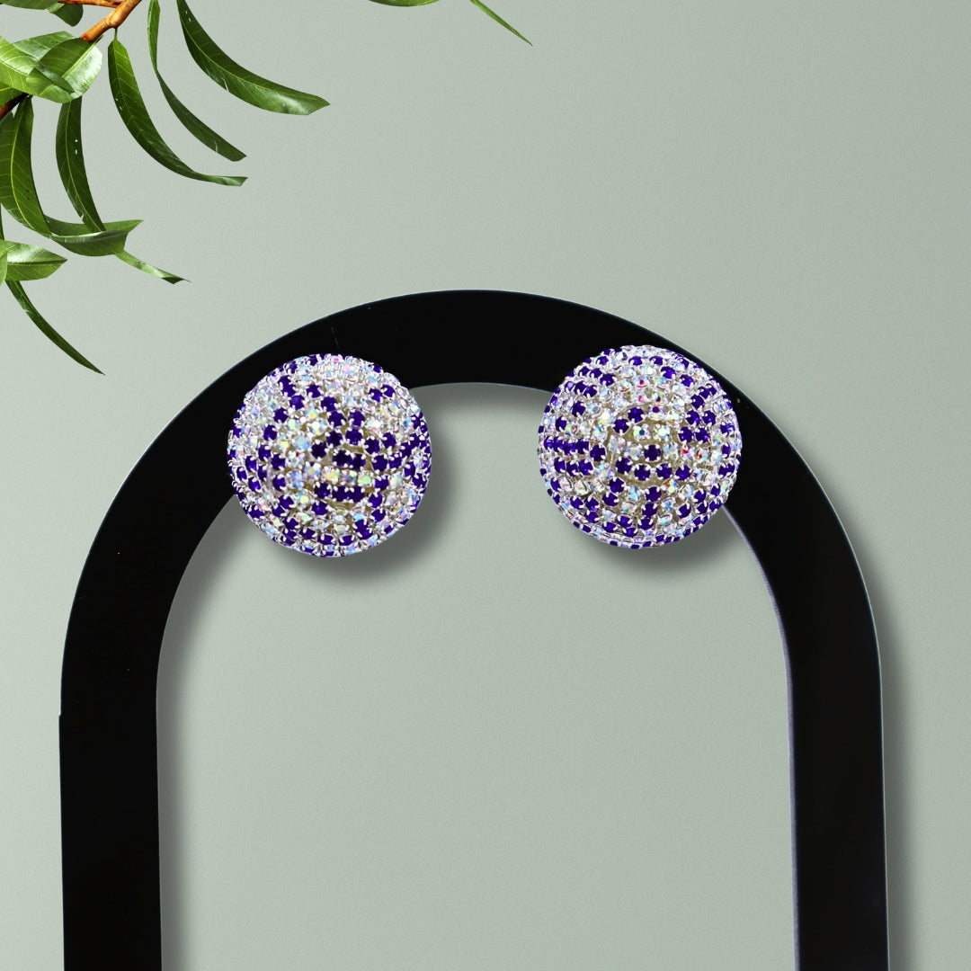Round Blue Crystal Stud Earrings