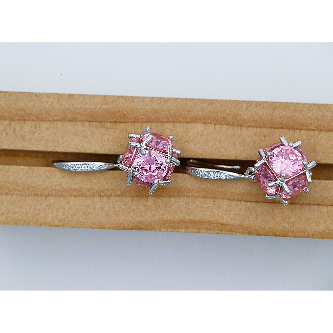 Pink Princess Solitaire Silver Earrings