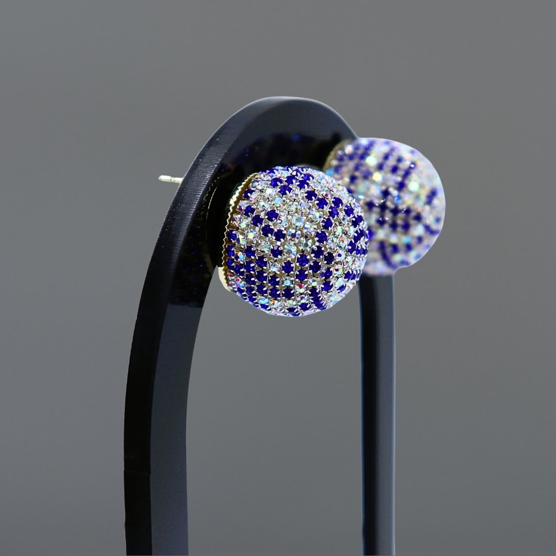 Round Blue Crystal Stud Earrings