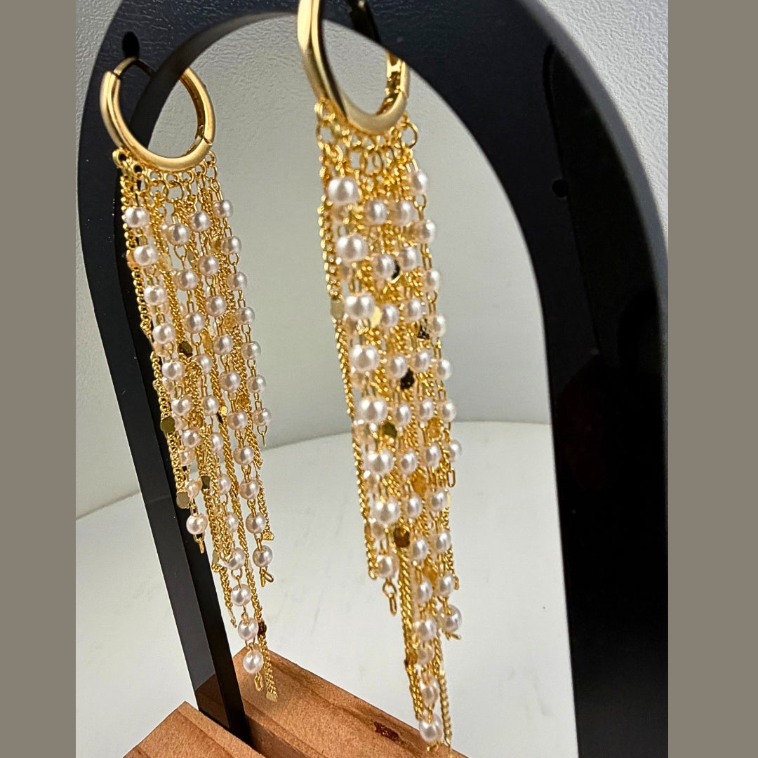 Gold-Plated Elegant Pearl Tassel Earrings