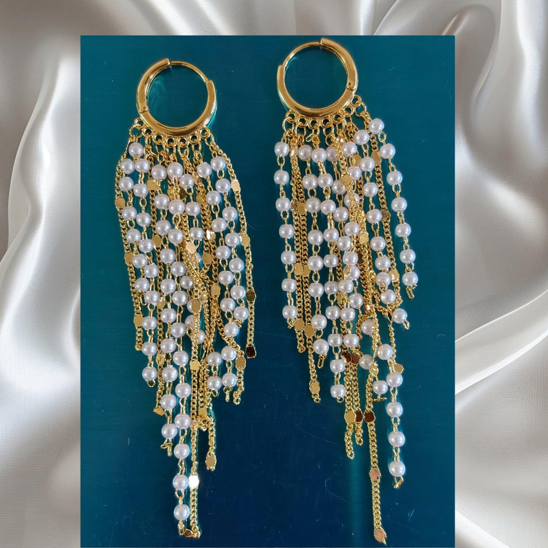 Gold-Plated Elegant Pearl Tassel Earrings