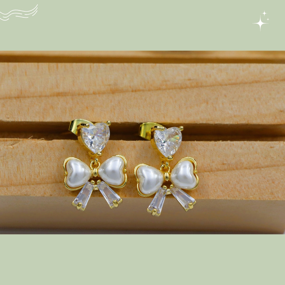 Gold- Plated Love Bow and Pearl Stud