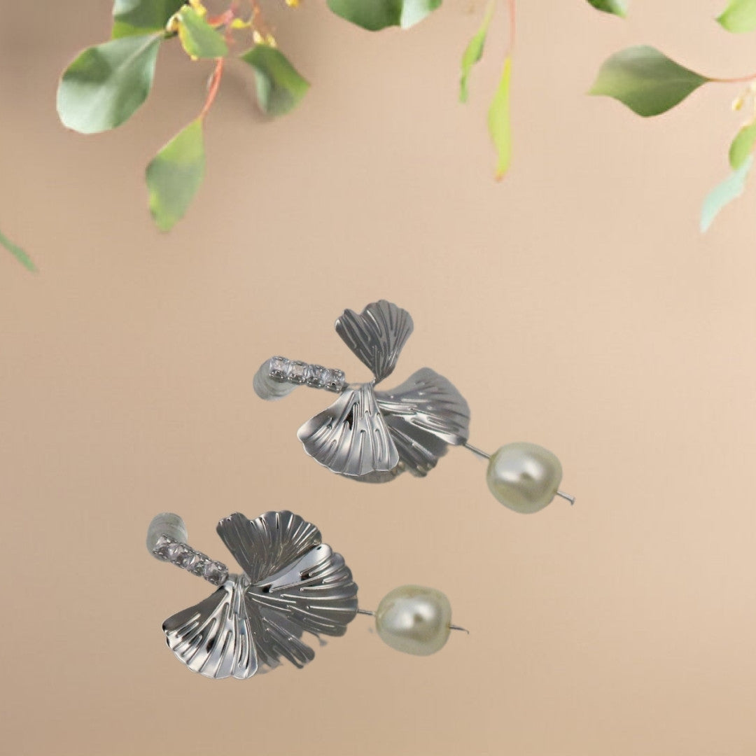 Silver Floral Pearl Drop Earring