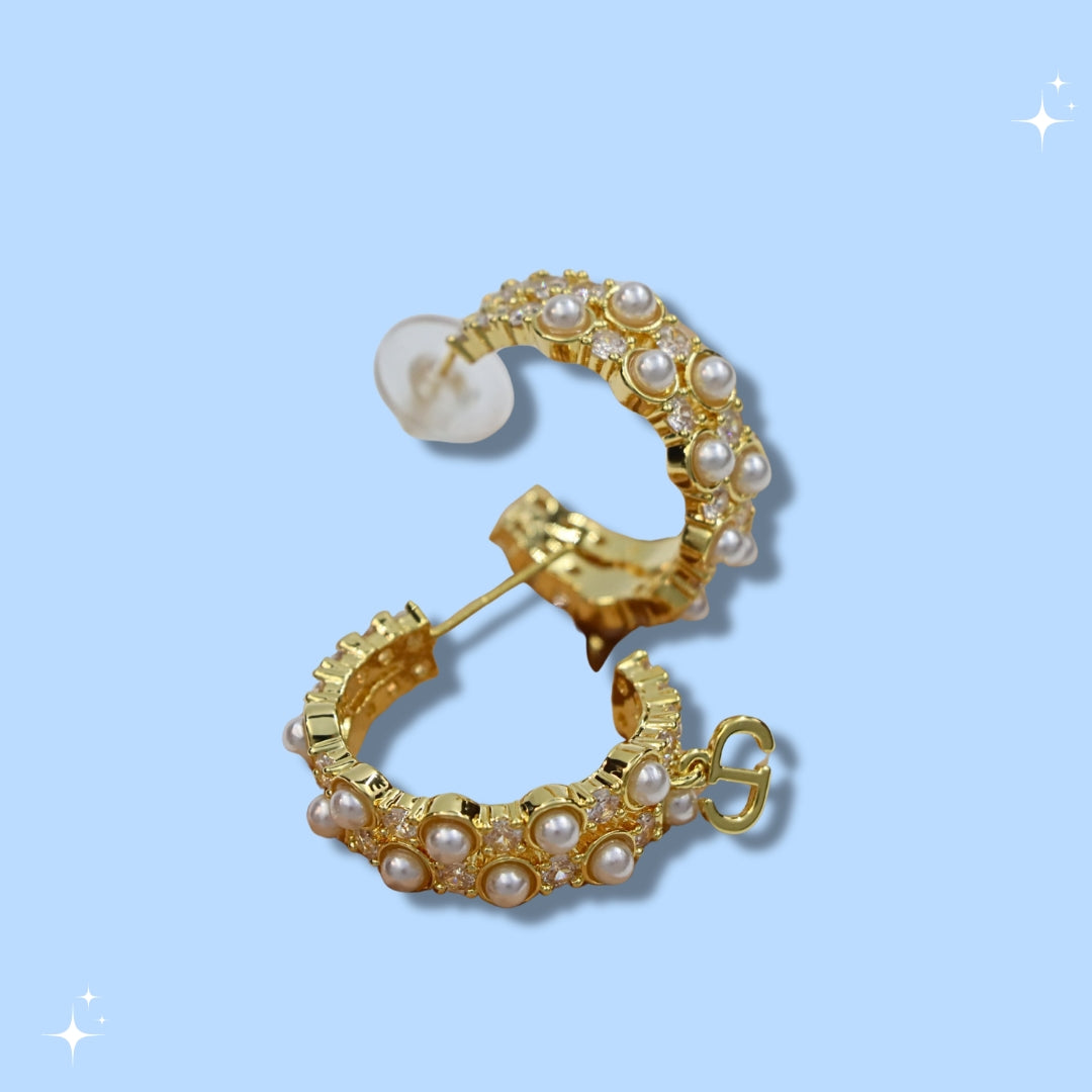 C-Shaped Pearl Hoop Earrings