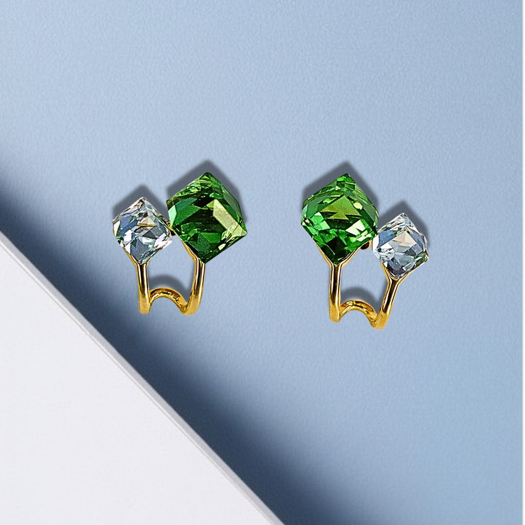 Emerald and Clear Crystals Gold-Tone Earrings