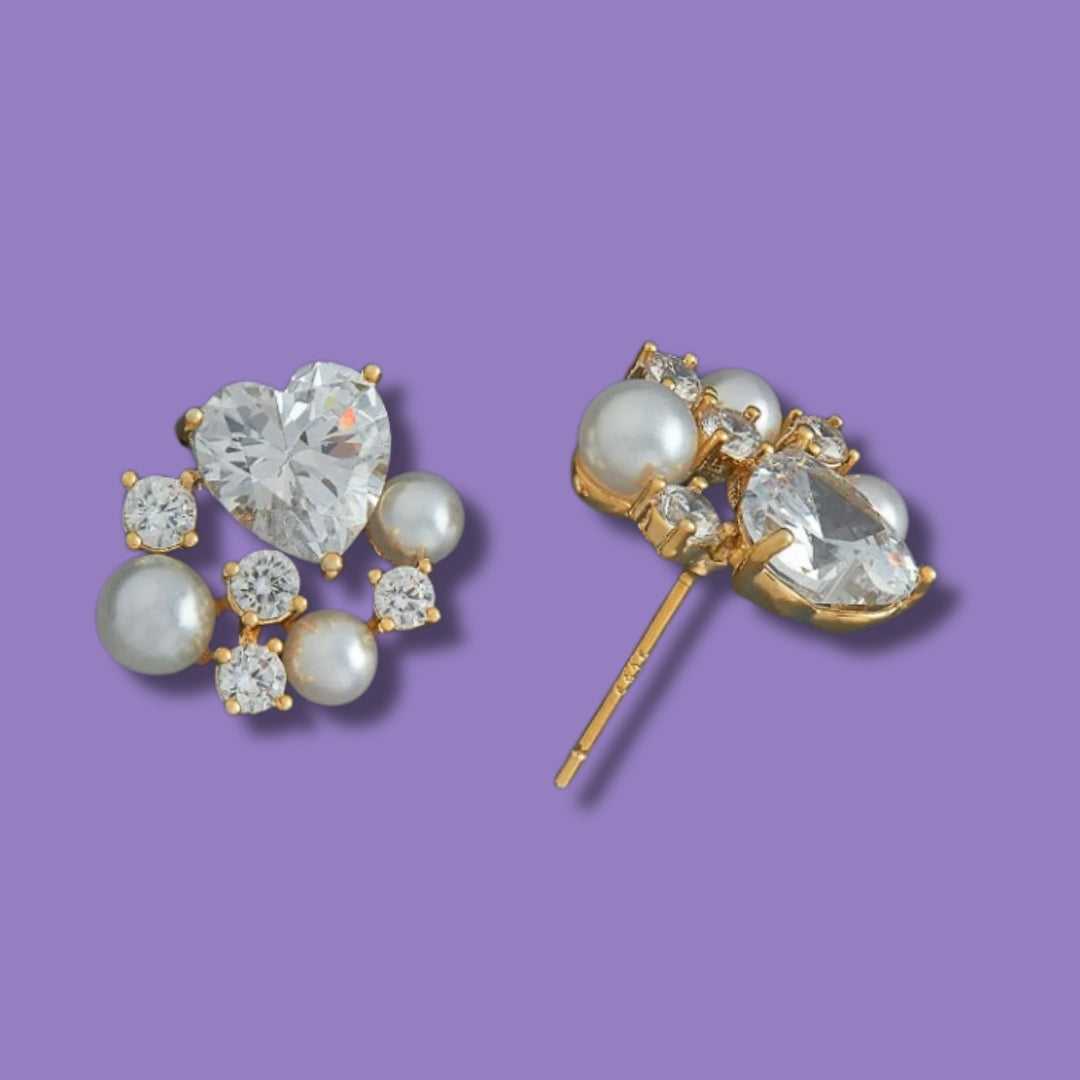 Heart Pearl Cluster Earrings
