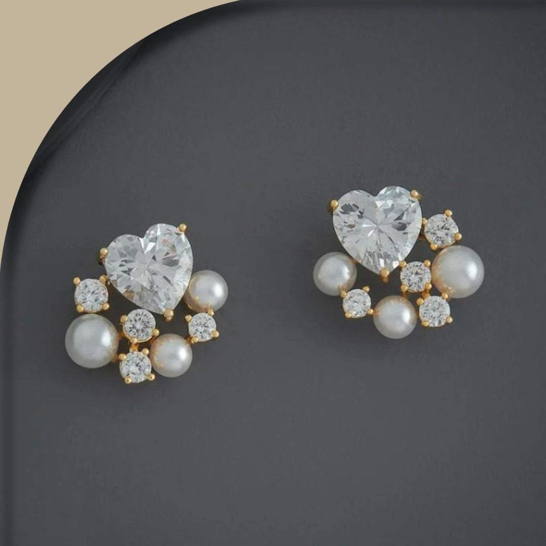 Heart Pearl Cluster Earrings