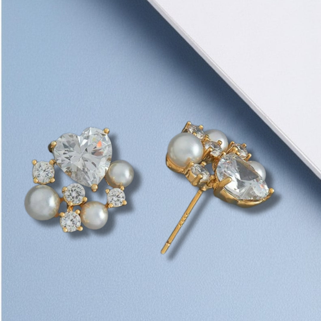 Heart Pearl Cluster Earrings