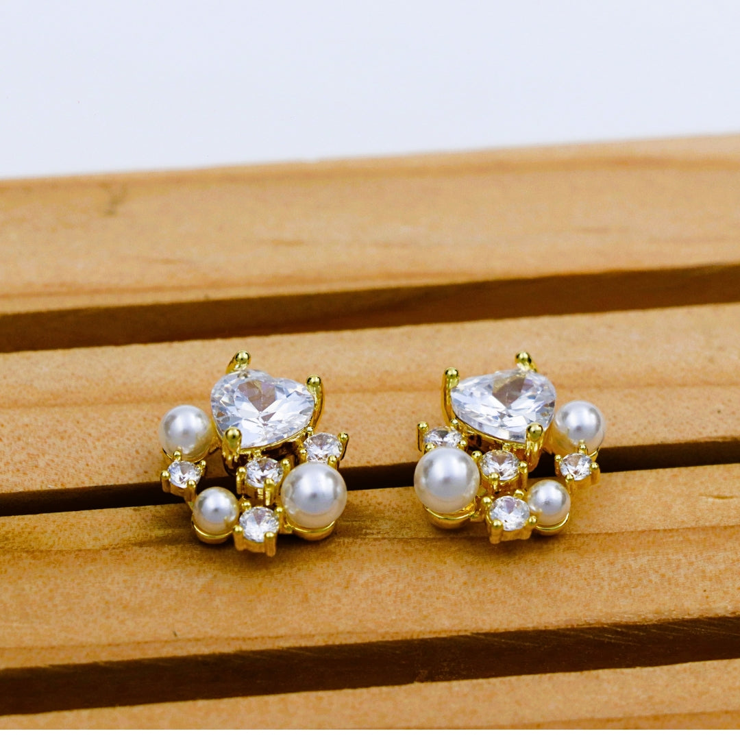 Heart Pearl Cluster Earrings