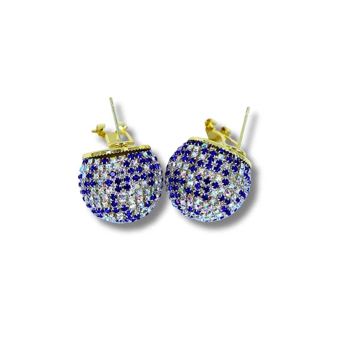 Round Blue Crystal Stud Earrings
