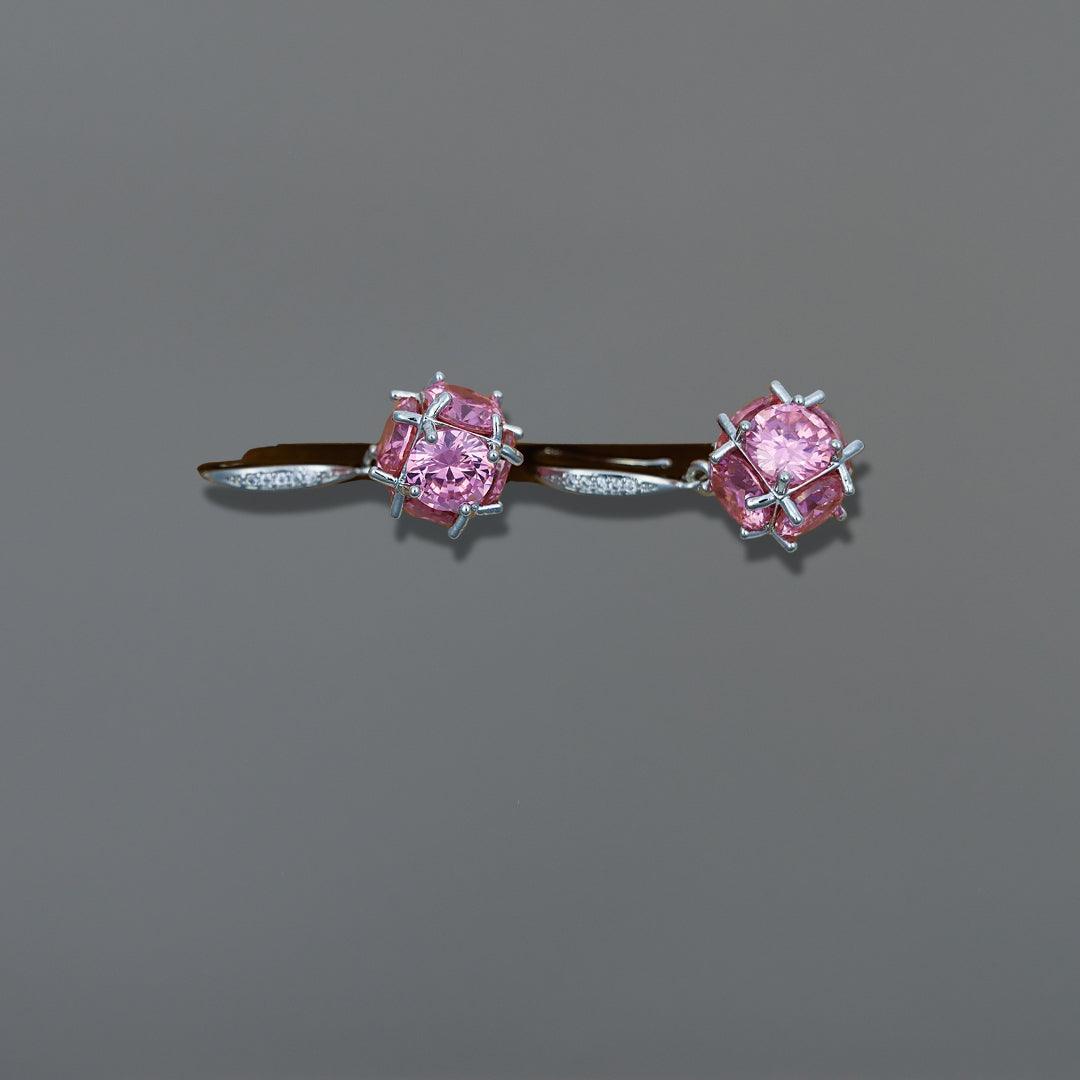 Pink Princess Solitaire Silver Earrings