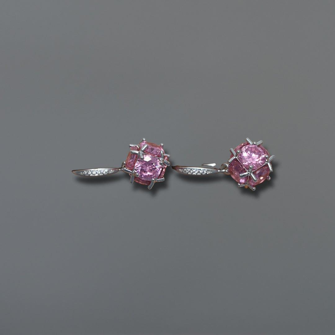 Pink Princess Solitaire Silver Earrings