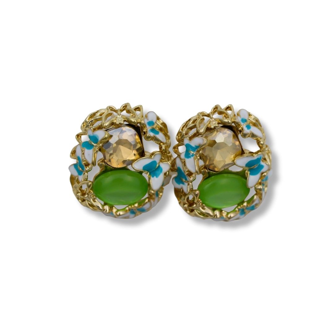Multicolor Butterfly - Green Stone Earrings