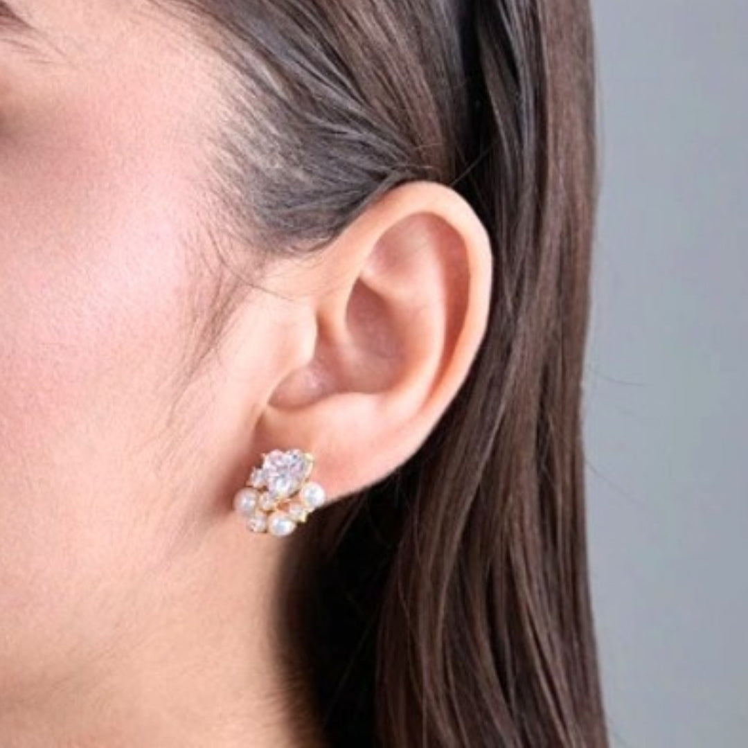 Heart Pearl Cluster Earrings